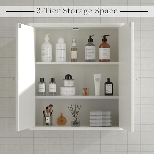 Shintenchi Bathroom Wall Medicine Cabinet, Over The Toilet Storage, Cream - Image 4