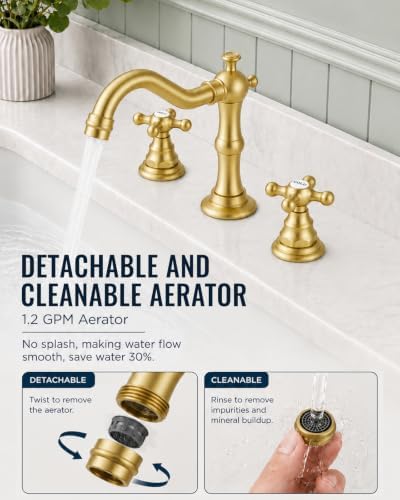 gotonovo Bathroom Faucet 3 Hole Vintage, Brushed Gold, Hot Cold Label - Image 5