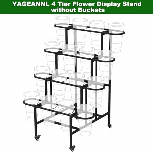 4-Tier Flower Display Stand, Metal Flower Cart Stand with Wheels - Image 4