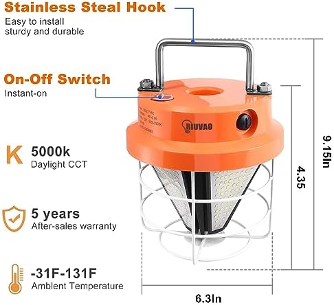 Led Temporary Work Light 100W，Super Bright 15000LM 5000k Construction Lights with Hook Portable Hanging Linkable Durable LED Work Temp Lights for Damp Location Outdoor Indoor Area Lighting - Image 2