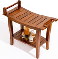 Axeman Premium Teak Shower Bench with Shelf – 24" 2-Tier Waterproof Shower Stool for Bathroom, Elderly & Shaving | Heavy-Duty 350lbs Capacity, Indoor & Outdoor Use by Axeman
