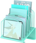 Delifox Inclined Desk File Organizer,Vertical File Folder Holder Stand Metal Rack File Sorter for Office Classroom Desktop Organization (1, Aqua, 5) by Delifox