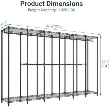 VIPEK V60 Basic Clothes Rack, Heavy Duty Closet Organizer System, Black - Image 6