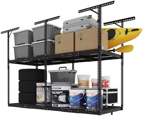 FLEXIMOUNTS 3x8 2-Tier Overhead Ceiling Garage Storage Rack, Black by FLEXIMOUNTS