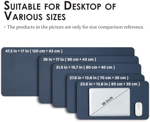 Leather Desk Mat - Non-Slip PU Desk Pad for Office and Home - Desk Organization and Accessories - Ideal for Large Mouse Pad and Desk Mats on Top of Desks (Dark Blue,27.6"x 13.8") - Image 5