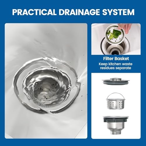 Garvee Stainless Steel Utility Sink with Faucet, Commercial Freestanding Double Bowl Sink with Hot & Cold Water Pipes, Storage Shelf for Restaurant, Kitchen, Garage, Laundry, Outdoor (33in) - Image 4