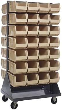 Quantum Storage Systems QMD-36H-240IV Mobile Double Sided Gray Louvered Rack System with Bins, 36” L x 25” W 72” H, Ivory by QuantumStorageSystems