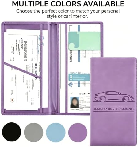 Car Registration and Insurance Holder, Vehicle Document Organizer with Secure Magnetic Closure, Automotive Glove Box Organizer for License, Cards & Essential Paperwork (Purple, 1PCS) - Image 7
