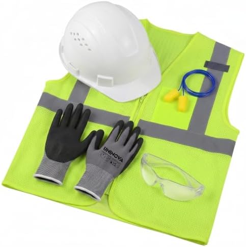 Vented Hard Hat, Safety Vest & Glasses, Work Gloves, Earplugs by MAKETHEWORLDSAFER