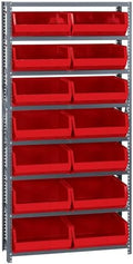 Quantum Storage Systems QSBU-250RD Giant Open Hopper Steel Shelving System, 12" D x 36" W x 75" H, with 8 Shelves and 14 QUS250 Bins, Red by QuantumStorageSystems