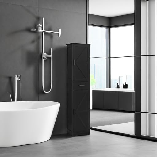 TEENFON Tall Bathroom Cabinet, Storage Cabinet with 6 Shelves & Drawer - Image 2