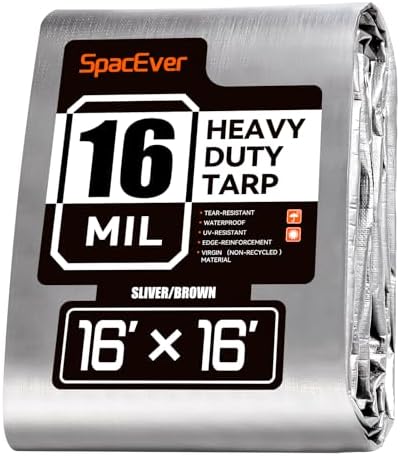 16x16 FT Tarp Waterproof, 16 Mil Tarps Heavy Duty Waterproof Multipurpose Protective Cover UV Resistant Rip & Tear Resistant with Grommets Reversible for Home Boats Cars Camping by Unknown
