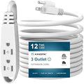 K KASONIC 12 FT 3 Outlet Extension Cord, 16/3 SJTW Grounded Cord, White by KASONIC