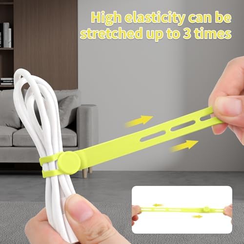 Oligei 25 Pcs Silicone Cable Ties, Cable Ties Reusable, High Elasticity Cord Wraps for Electrical Cords, Cord Organizer for Earphone, Phone Charger(Yellow) - Image 3