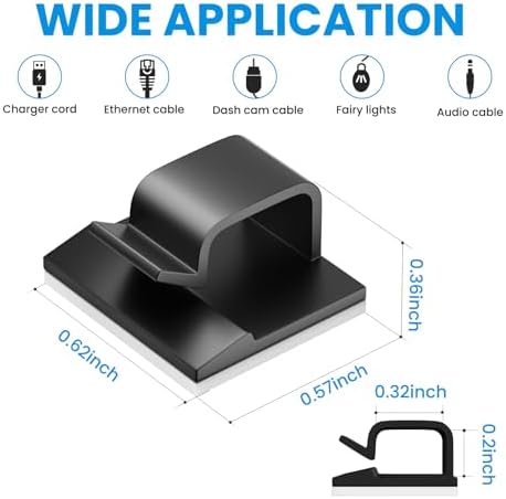 100 PCS Adhesive Cable Clips Black (50 Small & 50 Large), Cable Management Under Desk, Cable Wall Clip, Wire Clips for Cords of Car Dash Cam, HDMI, Extension Cord, TV PC Phone USB Ethernet Coax - Image 2