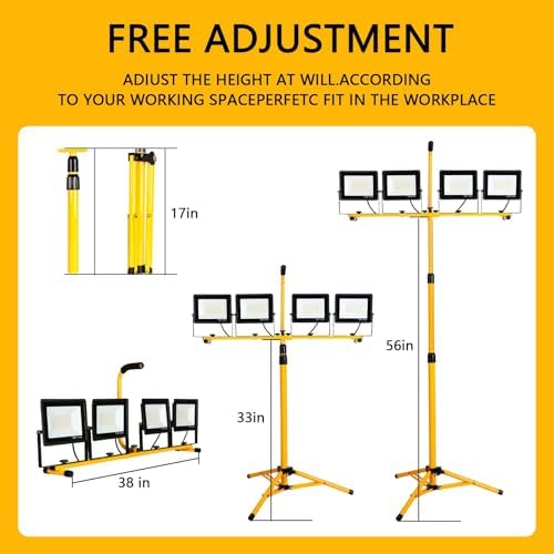 40000Lumen LED Work Lights with Stand - 4Head Portable Work Light on Stand - IP66 Waterproof Tripod Worklights for Outdoor Indoor Job Site Workshop Garage Construction Site Lighting - Image 5