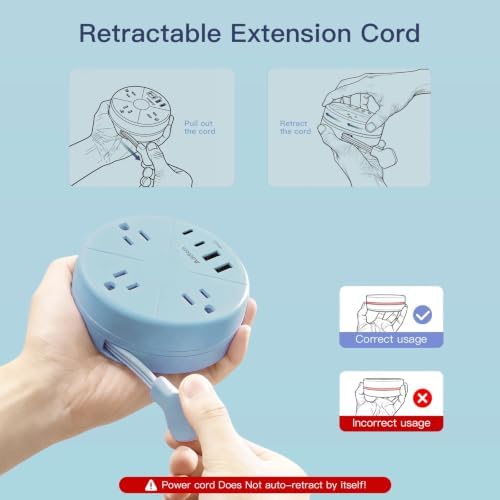 Travel Power Strip - Cruise Ship Essentials with 5ft Retractable Cord - Image 3
