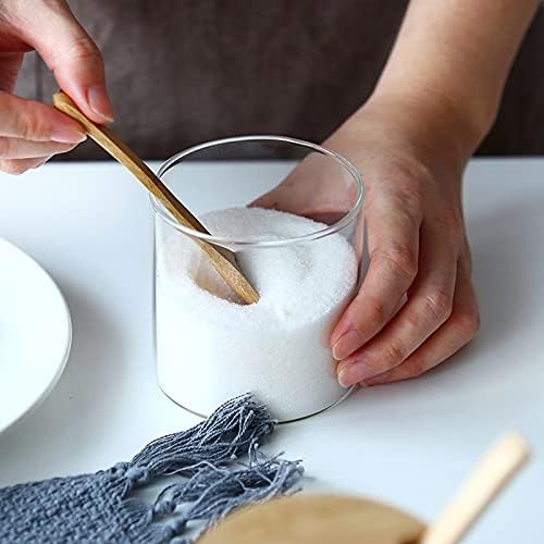 300ML/10Oz Clear Glass Jar with Bamboo Lid and Wooden Spoon, Cute Sugar Bowl Bath Salt Storage Canister Seasoning Container Condiment Pot with Scoop for Spice, Pepper for Kitchen, Table, Countertop - Image 2