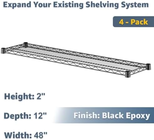 4-Pack Commercial 12"x48" Black Epoxy Wire Shelves NSF Heavy Duty Storage Rack Parts - Image 2