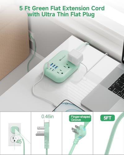 6 USB (3 USB C) Green Travel Power Strip, 5Ft Extension Cord, 3 Outlets - Image 5