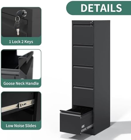 5 Drawer File Cabinet with Lock,Metal File Cabinet for Home Office - Image 5