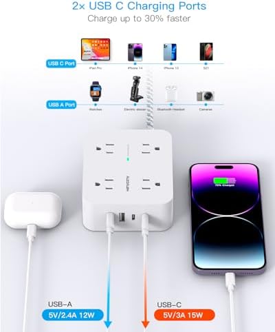 HANYCONY Surge Protector Power Strip 15 Ft Long Cord, 1080J, Flat Plug - Image 4