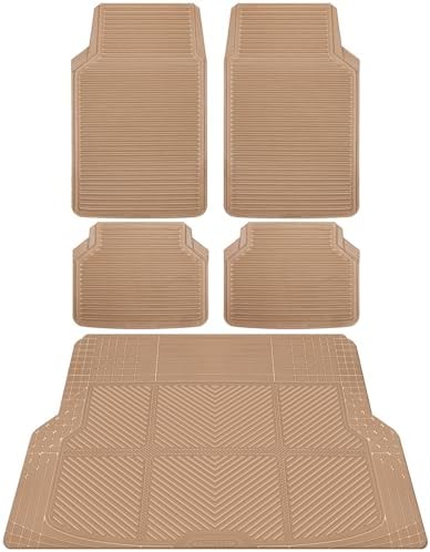 CAR PASS Tan Rubber Car Floor Mats & Cargo Liners, All Weather Car Mats & Trunk Mats,Waterproof Automotive Floor Mats Trim to Fit for Most Cars Sedans SUVs Vans, Durable Heavy Duty Anti-Slip,Beige by CARPASS