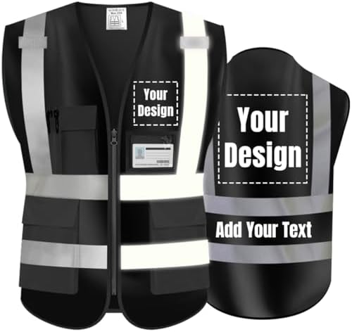High Visibility Reflective Safety Vest Customize Logo Hi Vis Protective Workwear Outdoor Work Vest (S, Black) by YOWESHOP