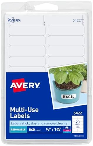 Avery® Self-Adhesive Removable Labels, 0.5 x 1.75 Inches, 840 Per Pack, White Label Stickers (05422) by Avery