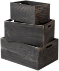 Set of 3 Rustic Black Wooden Nesting Crates, 15.4x11x7 Inch Large Farmhouse Wood Storage Crates with Cutout Handles, Stackable Decorative Wood Storage Bins for Home Decor Wedding Display by Unknown