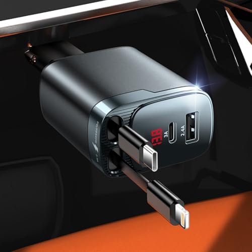 84W Retractable Car Charger, 4-in-1 Car Charger USB C Fast Charge Adapter by Estbuc