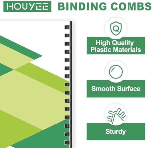 HOUYEE 100 Pack 1/4 Inch Plastic Binding Combs Spines, 19 Rings, Black - Image 3