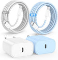 20W USB C Fast Charging for iPhone 17 Air/16/15 Pro Max,2Pack Colorful Mixed Charger Block with Braided Long USB C to C Cables (6/6ft) Compatible with iPhone16/15 Pro/15 Plus/iPad Pro by Hzevn