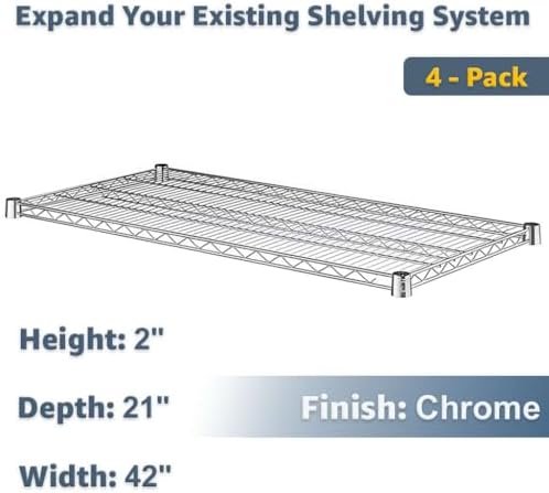 21" x 42" Wire Shelving Replacement Shelf 4 Pack for Retail Displays, Stock Rooms, and Storage, NSF - Image 2