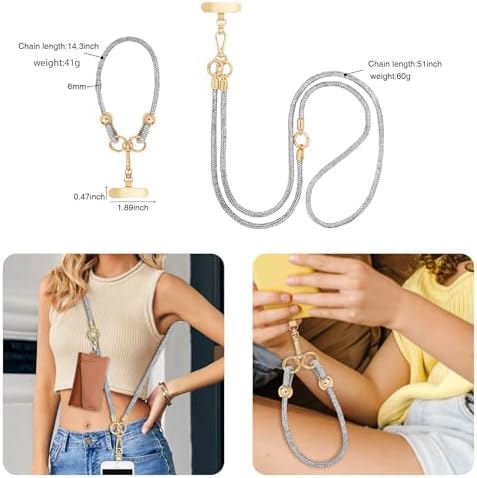 Crystal Phone Strap Crossbody and Wrist Lanyard, Anti Theft Layered & Wrist Strap Cell Phone Neck for Women - Image 5