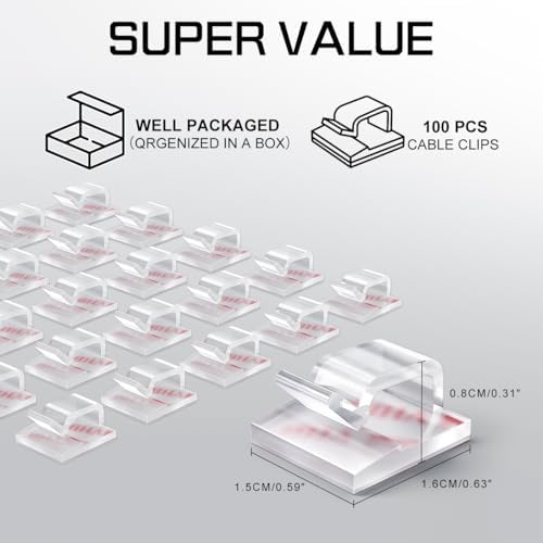 KGROTE 100PCS Cable Clips, Adhesive Wire Clips Strong Cord Clips Wire Holders, Cable Management Clips for Desk, Wall, Car, TV, Ethernet Cable (Clear, Small) - Image 2
