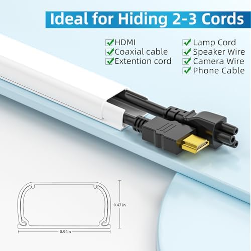Yecaye 142in Wall Cord Hider for 2-3 Cords, W0.94in H0.47in, White - Image 2