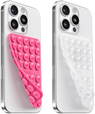 2PCS Silicone Suction Cup Phone Case Mount Double Sided, Hands-Free Phone Accessories Holder for Selfies and Videos, Silicon Sticky Phone Grip for iPhone and Android, Transparent&Hot Pink by KlearlookMaximizedClarity