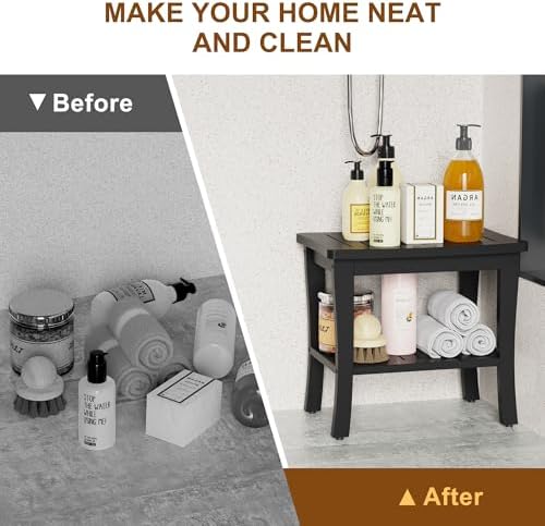 Extra Bamboo Black Shower Bench Stool Waterproof Shower Chair Spa Bath Seat Extra Big Best Hardwood Bathroom Gadgets Seat Father Day Dad Parents Stepdad Christmas Xmas Happy Birthday Gifts Ideal - Image 5