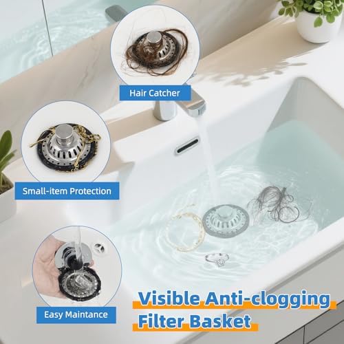 Universal Bathtub Drain Stopper, 2PCS Metal Shower Hair Catcher, Chrome - Image 4