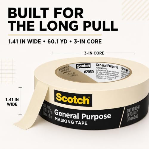 Scotch General Purpose Masking Tape, Tan, 1.41 in x 60.1 yd, 6 Rolls - Image 6
