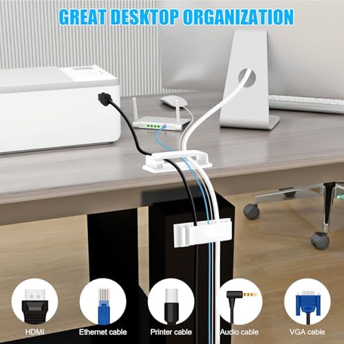 XHF 100 PCS Self Adhesive Cable Clips(L) White,Wire Clips Cable Management Wire Organizer Cord Holder for Under Desk, Car, Wall, TV PC Ethernet Cable - Image 5