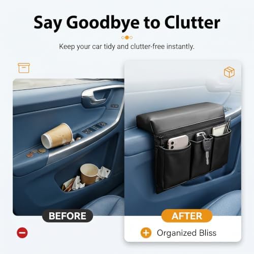 Car Door Window Armrest Storage Organizer, Leather Ergonomic Door Arm Rest Pad with Multi Pocket, Auto Side Door Storage Bag for Phone Keys Small Items, Universal for Most Cars (Black) - Image 7