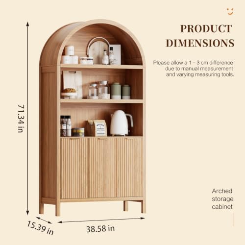 Ieejdn 71.34" Tall Arched Kitchen Pantry,Modern Fluted Wood Storage Cabinet with Doors,Adjustable Shelves,Organizer, Versatile Cupboard for Kitchen,Living Room,Dining Room,Bathroom,Natural - Image 2