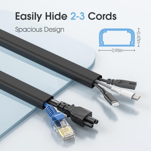 Wire Covers for 2 Cords TV on Wall, 47in Paintable Cable Hider, Medium Cable Management Kit, Cord Hiding for Wall Black, W0.95in H0.47in - Image 3