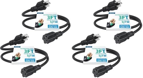 DEWENWILS 3Ft Outdoor Extension Cord, Short Extension Cord 16 AWG SJTW for Indoor Use, 3 Prong Grounded Outlets Plugs, Small Power Cable for Decor and Lights, Black, ETL Listed, 4 Pack by DEWENWILS