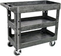 AQNIEGEP 3 Shelf Utility Cart Heavy Duty Rolling Cart with Brake Wheels Storage Service Cart w/Deep Shelves for Warehouse Workshop Cleaning Office Restaurant Commercial Moving 600lbs Capacity Black by AQNIEGEP