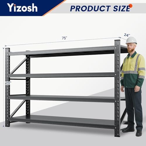 Yizosh 75" W Metal Garage Storage Shelves,8000LBS Heavy Duty 4-Shelf Adjustable Steel Organization Shelving,Utility Rack Shelf,75" W x 24" D x 70" H for Basement,Warehouse,Industrial - Image 2
