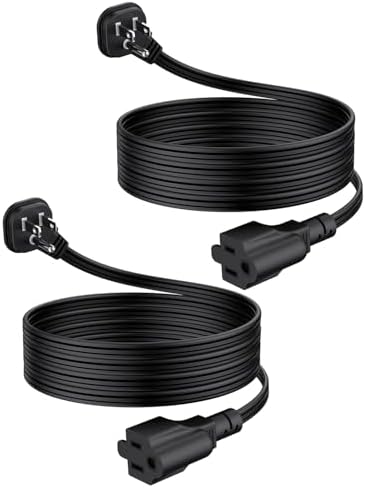 6Ft Flat Plug Short Extension Cord, 90-Degree Plug Low Profile Power Adapter, 3-Prong Indoor Grounded Small Extension Cord Black 16AWG 13A 1625W 2 Pack by LitStar