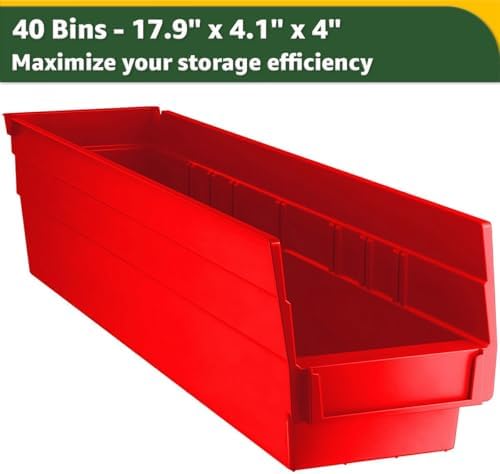 18" x 36" x 74" Heavy-Duty Commercial Chrome Shelving Unit with 40 Red Storage Bins - Metal Wire Utility Shelf for Tool, Office, Garage, and Warehouse Organization - Durable Storage Cabinet - Image 3